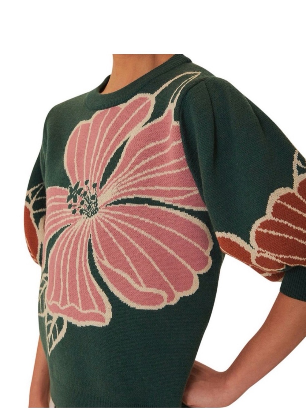 FARM RIO Anthropologie short sleeve floral puff sleeve sweater S